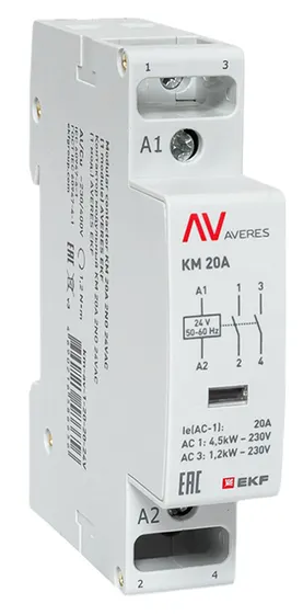 Контактор модульный EKF km-av-1-20-20-24V