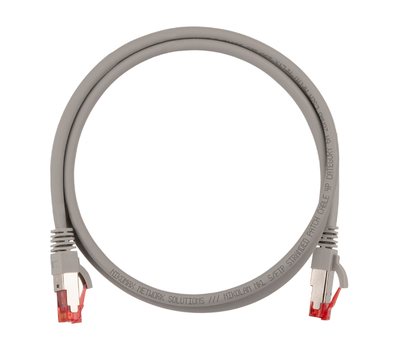 Кабель патч-корд S/FTP 6А кат. 1м NikoMax NMC-PC4SA55B-010-SL-C-GY