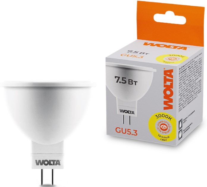 Лампа светодиодная WOLTA 25YMR16-220-7.5GU5.3