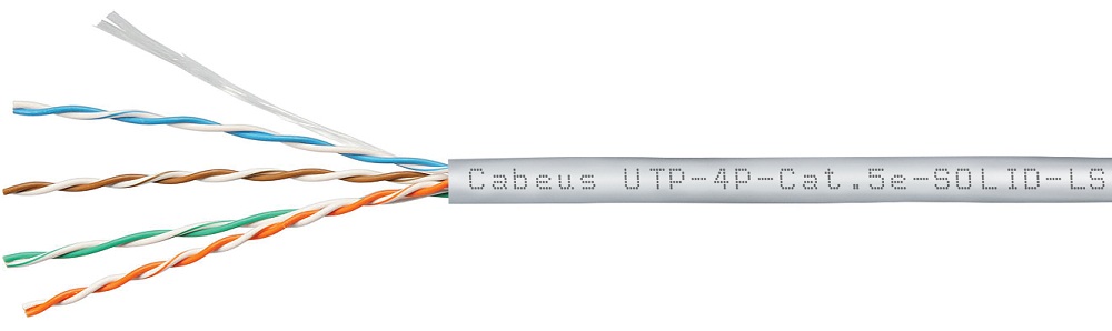 Кабель витая пара U/UTP 5e кат. 4 пары Cabeus UTP-4P-Cat.5e-SOLID-LSZH-GY-100