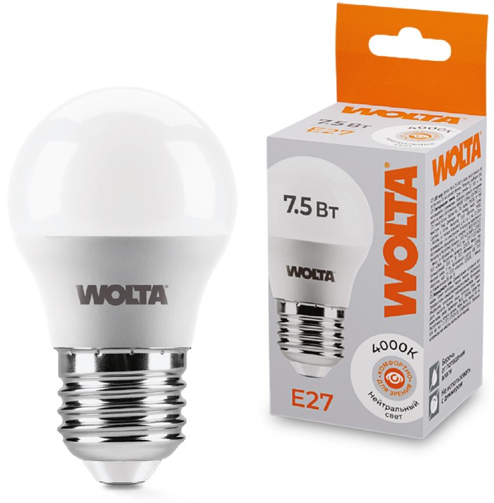 Лампа светодиодная WOLTA 25S45GL7.5E27