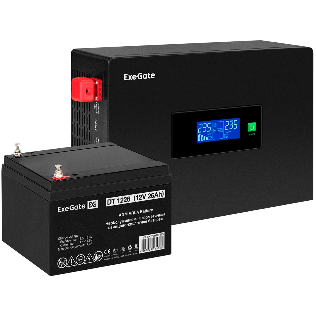 ИБП ExeGate IdealSine SR-1000.LCD.2SH + DT 1226 (26Ач)