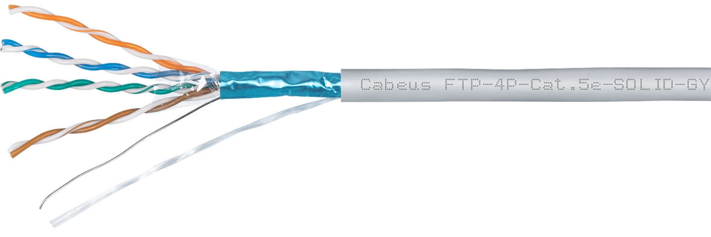 Кабель витая пара F/UTP 5e кат. 4 пары Cabeus FTP-4P-Cat.5e-SOLID-LSZH-GY-50