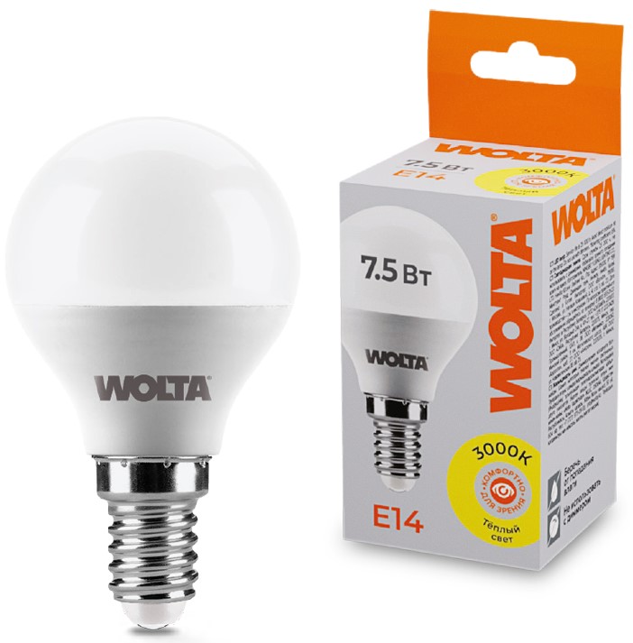 Лампа светодиодная WOLTA 25Y45GL7.5E14