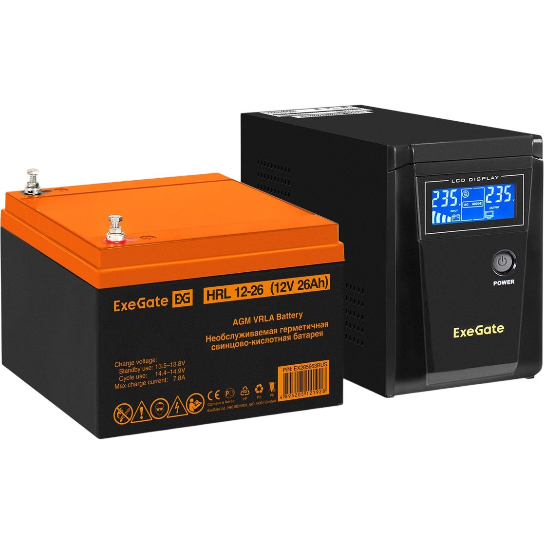ИБП ExeGate SineTower SZ-600.LCD.AVR.1SH + HRL 12-26 (26Ач)