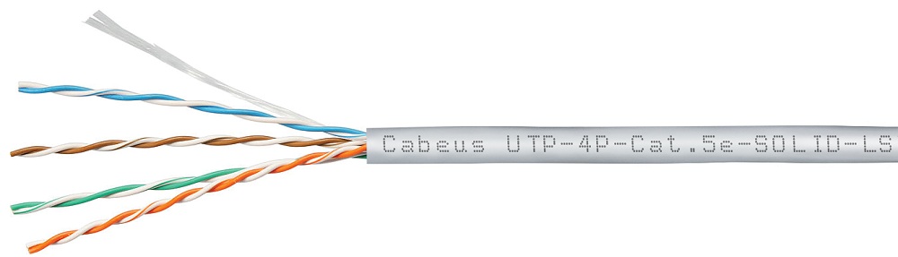 Кабель витая пара U/UTP 5e кат. 4 пары Cabeus UTP-4P-Cat.5e-SOLID-LSZH-GY