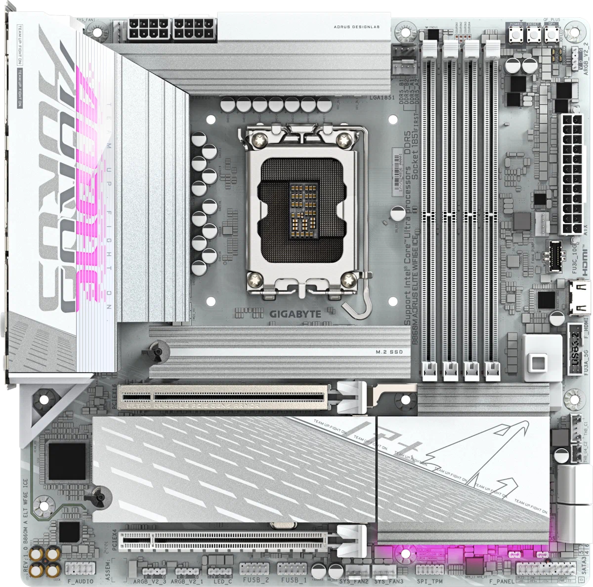 Материнская плата GIGABYTE B860M AORUS ELITE WIFI6E ICE, LGA1851, Intel B860, mATX