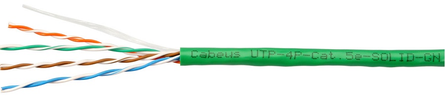 Кабель витая пара U/UTP 5e кат. 4 пары Cabeus UTP-4P-Cat.5e-SOLID-LSLTx-GN
