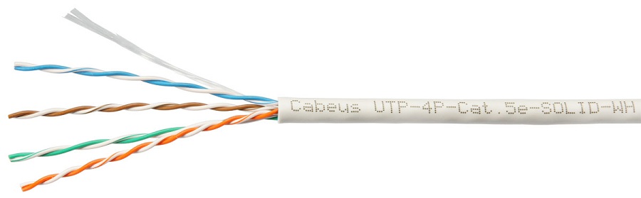 Кабель витая пара U/UTP 5e кат. 4 пары Cabeus UTP-4P-Cat.5e-SOLID-WH