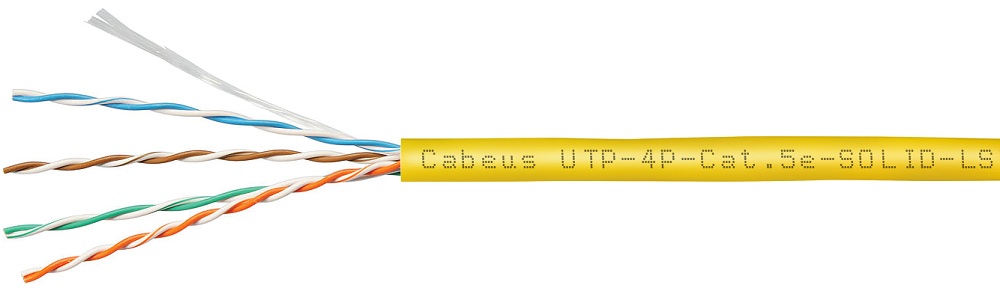 Кабель витая пара U/UTP 5e кат. 4 пары Cabeus UTP-4P-Cat.5e-SOLID-LSZH-YL