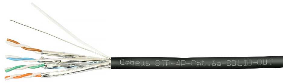 Кабель витая пара U/FTP 6a кат. 4 пары Cabeus STP-4P-Cat.6a-SOLID-OUT-LSZH-UV
