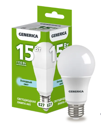 Лампа светодиодная GENERICA LL-A60-15-230-65-E27-G