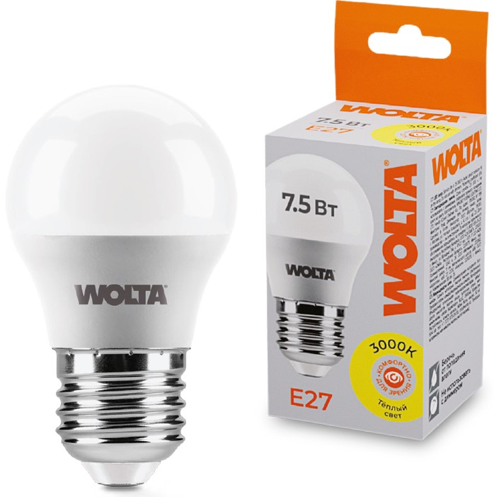 Лампа светодиодная WOLTA 25Y45GL7.5E27