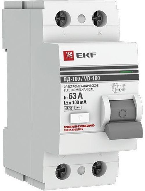 Выключатель дифференциального тока (ВДТ, УЗО) EKF elcb-2-63-100-em-pro