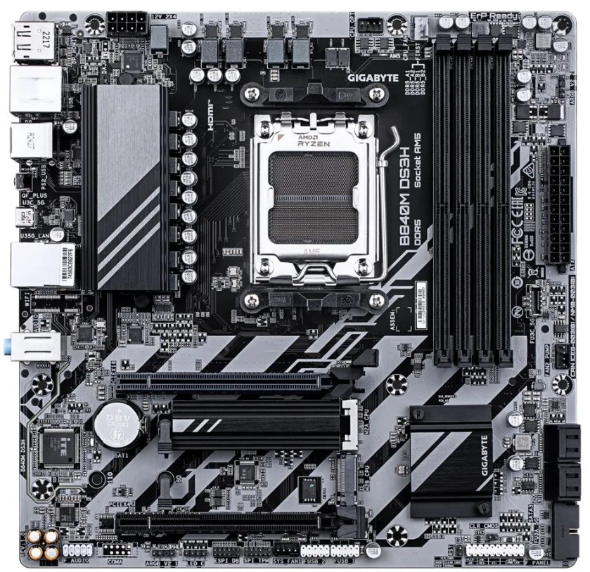 Материнская плата GIGABYTE B840M DS3H, AM5, AMD B840, mATX