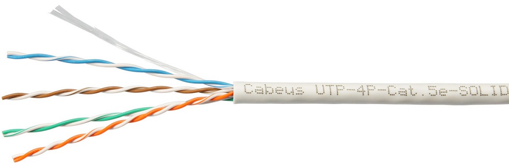 Кабель витая пара U/UTP 5e кат. 4 пары Cabeus UTP-4P-Cat.5e-SOLID-LSLTx-GY-100