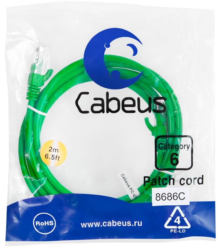 Кабель патч-корд U/UTP 6 кат. 5м Cabeus PC-UTP-RJ45-Cat.6-5m-GN