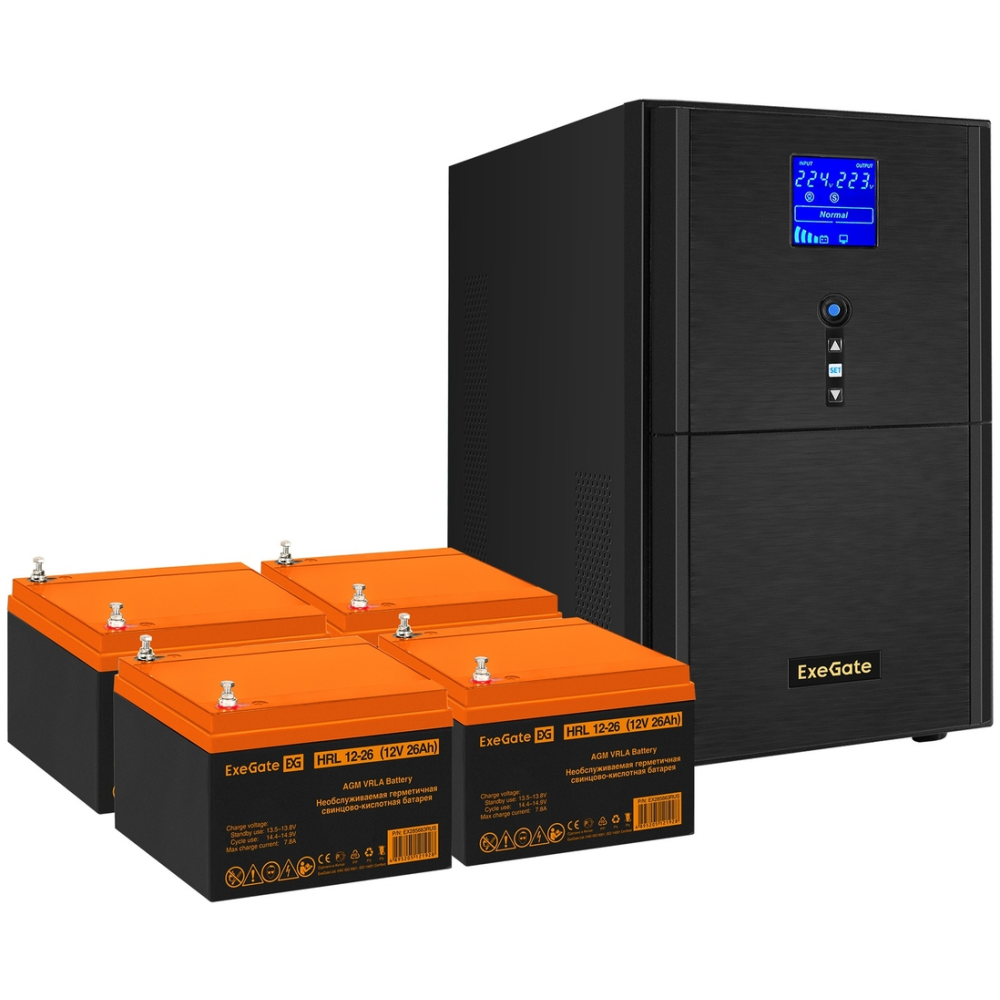 ИБП ExeGate SineTower SZ-3000.LCD.AVR.3SH.1C13.RJ.USB + 4xHRL 12-26 (26Ач)