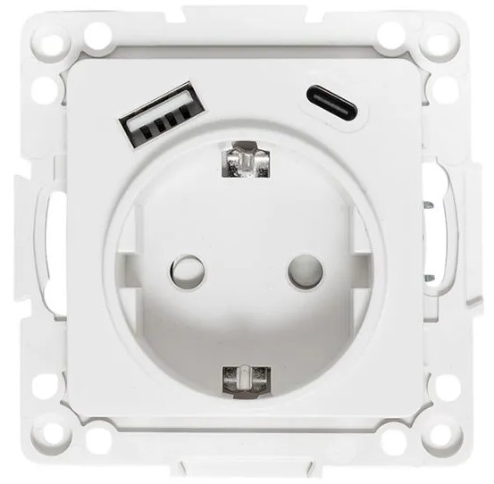 Розетка с заземлением с 2 USB Механизм EKF EYR16-2USB-typeA-typeC