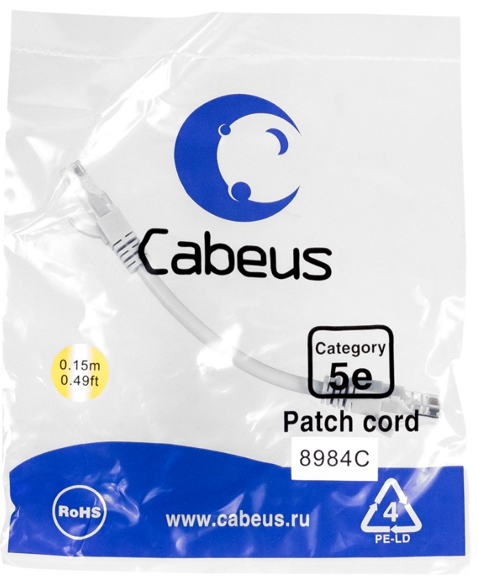 Кабель патч-корд U/UTP 5e кат. 0.15м Cabeus PC-UTP-RJ45-Cat.5e-0.15m