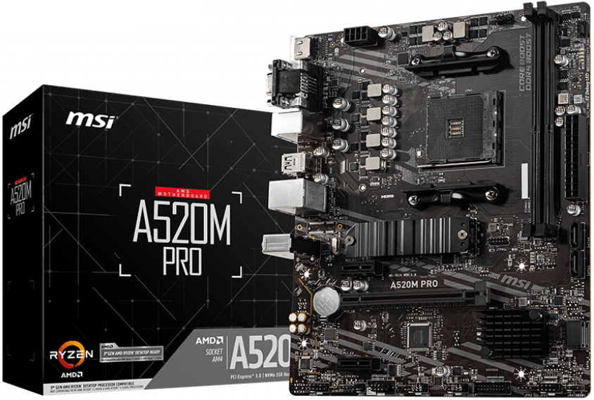 Материнская плата MSI A520M PRO, AM4, AMD A520, mATX