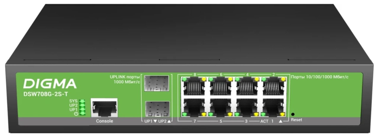 Коммутатор управляемый Digma DSW708G-2S-T