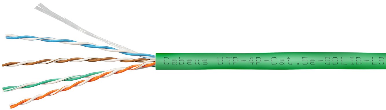 Кабель витая пара U/UTP 5e кат. 4 пары Cabeus UTP-4P-Cat.5e-SOLID-LSZH-GN