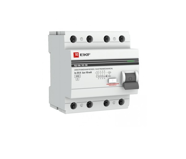 Выключатель дифференциального тока (ВДТ, УЗО) EKF elcb-4-25-30-em-pro