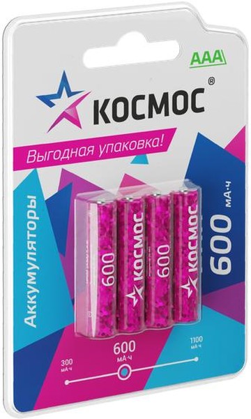 Аккумулятор Космос KOCR03NIMH600mAh4BL