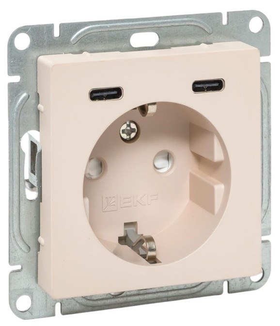 Розетка с заземлением с 2 USB EKF UP1-SOI-111-2USBC