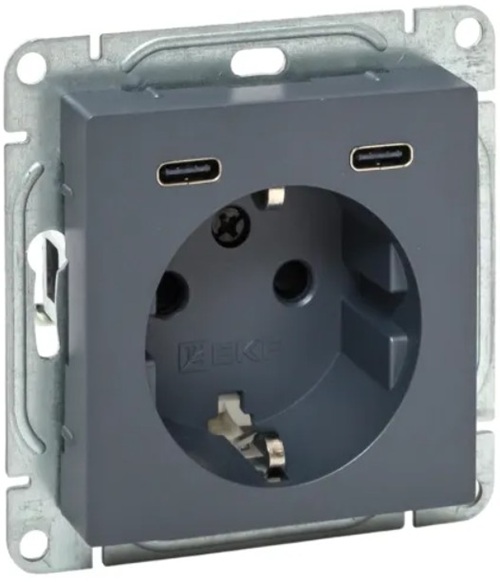 Розетка с заземлением с 2 USB EKF UP1-SOG-111-2USBC