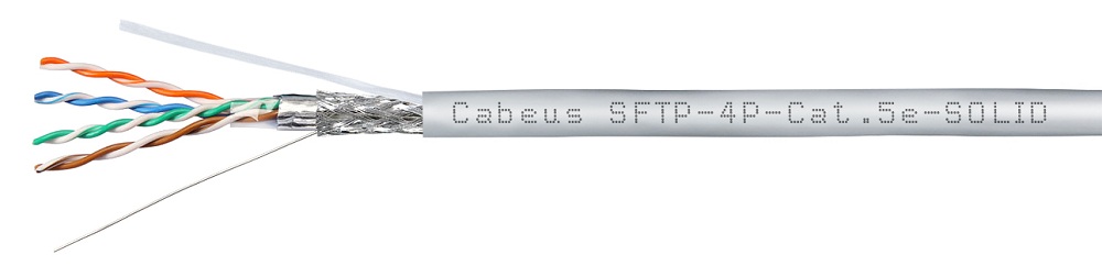 Кабель витая пара S/FTP 5e кат. 4 пары Cabeus SFTP-4P-Cat.5e-SOLID-GY