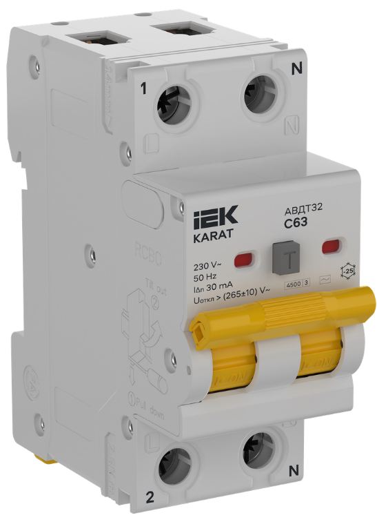 Автоматический выключатель дифф. тока (АВДТ) IEK KA-VD10-1-063-C-030-AC-1