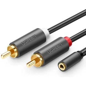 Кабель 3.5 Jack (F) - 2x RCA (M), 0.25м, UGREEN AV102