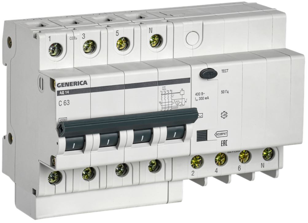 Автомат дифференциальный GENERICA MAD15-4-063-C-300