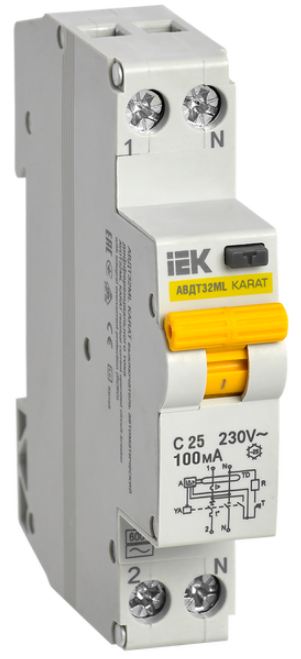 Автоматический выключатель дифф. тока (АВДТ) IEK MVD12-1-025-C-100