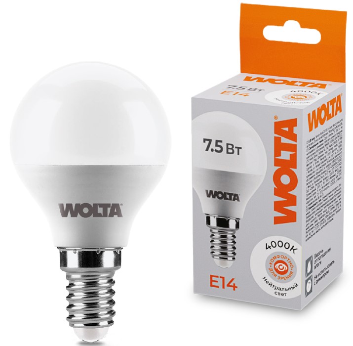 Лампа светодиодная WOLTA 25W45GL7.5E14