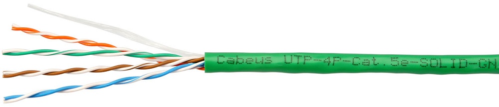 Кабель витая пара U/UTP 5e кат. 4 пары Cabeus UTP-4P-Cat.5e-SOLID-LSLTx-GN-100