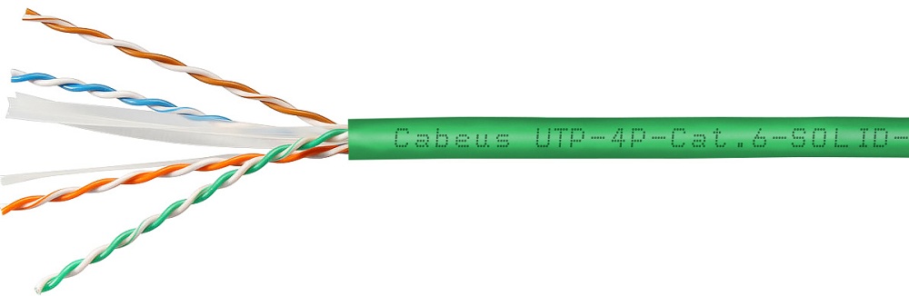 Кабель витая пара U/UTP 6 кат. 4 пары Cabeus UTP-4P-Cat.6-SOLID-LSLTx-GN