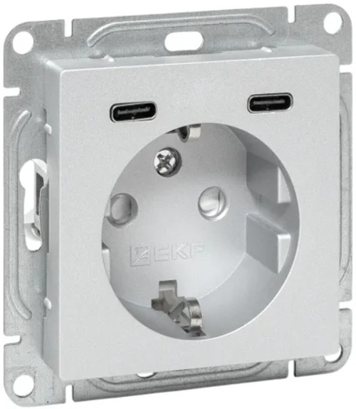 Розетка с заземлением с 2 USB EKF UP1-SOA-111-2USBC