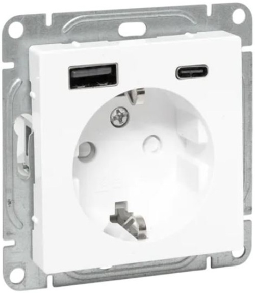 Розетка с заземлением с 2 USB EKF UP1-SOW-111-USBA+USBC