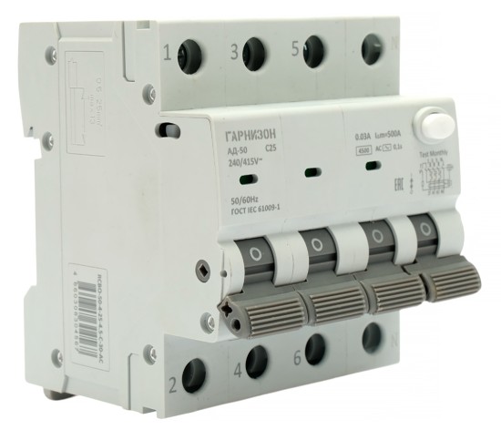 Автомат дифференциальный Гарнизон RCBO-50-4-25-4.5-C-30-AC
