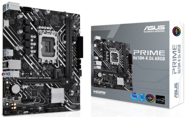 Материнская плата ASUS PRIME H610M-K D4 ARGB, LGA1700, Intel H610, mATX