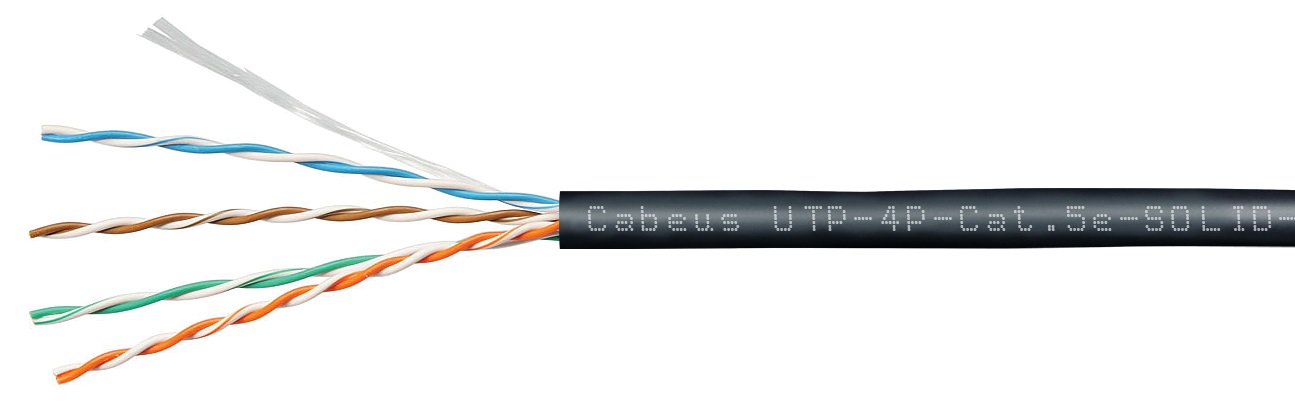 Кабель витая пара U/UTP 5e кат. 4 пары Cabeus UTP-4P-Cat.5e-SOLID-OUT-LSZH-UV-100