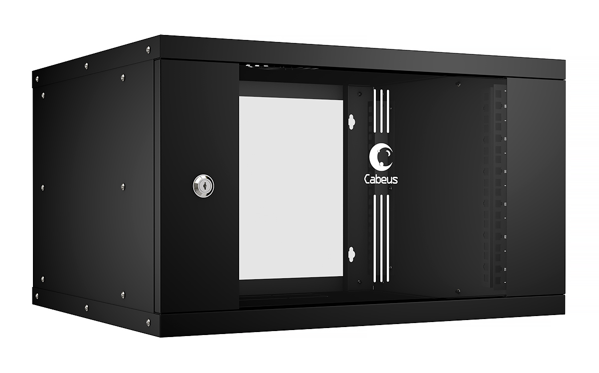 Шкаф настенный 19", 6U Cabeus WSC-05D-6U55/45-BK