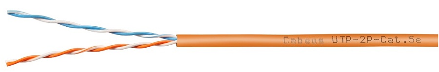 Кабель витая пара U/UTP 5 кат. 2 пары Cabeus UTP-2P-Cat.5e-SOLID-LSZH-OR-500