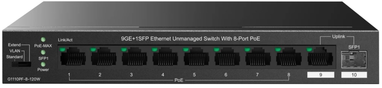 Коммутатор IP-Com G1110PF-8-120W