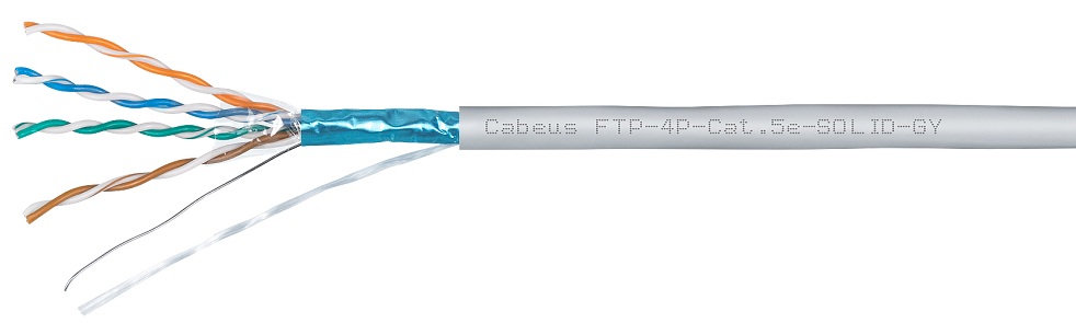 Кабель витая пара F/UTP 5e кат. 4 пары Cabeus FTP-4P-Cat.5e-SOLID-GY