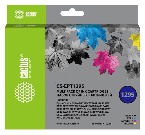 Тонер-картридж Cactus CS-EPT1295 Желтый, Черный, Пурпурный, Голубой