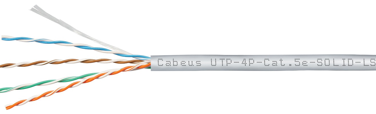 Кабель витая пара U/UTP 5e кат. 4 пары Cabeus UTP-4P-Cat.5e-SOLID-LSZH-GY-50